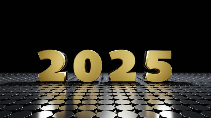 A black background with the number 2025 in gold