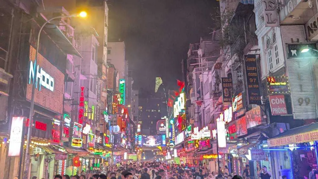 Bui Vien walking street in Vietnam at night