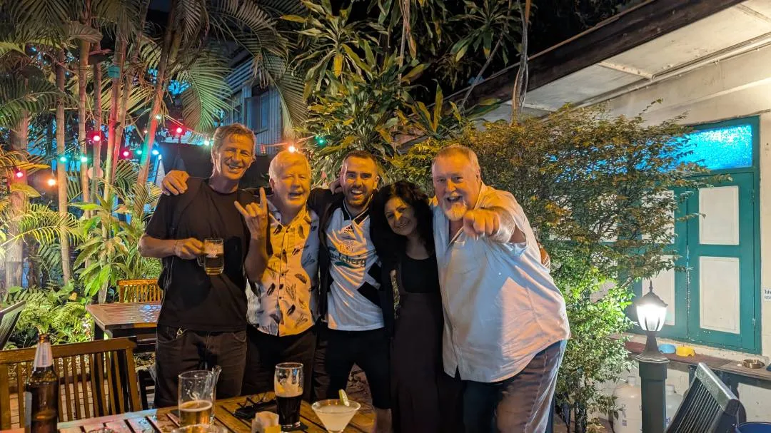 A group of friends in a beer garden