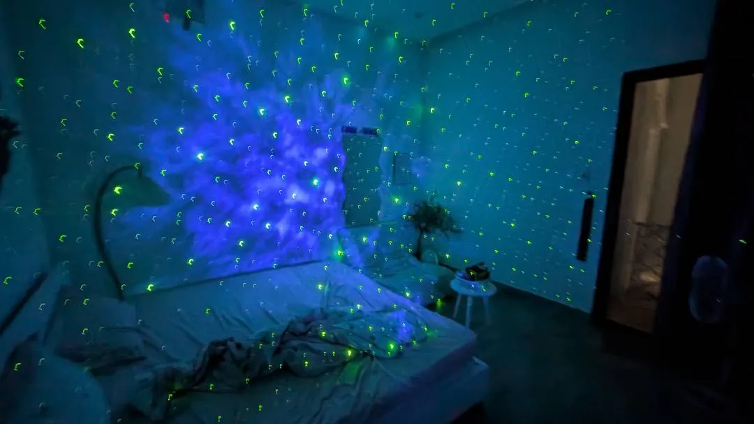 A room with a starry night light effect