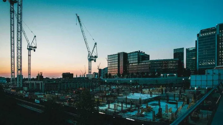 A construction site at dusk