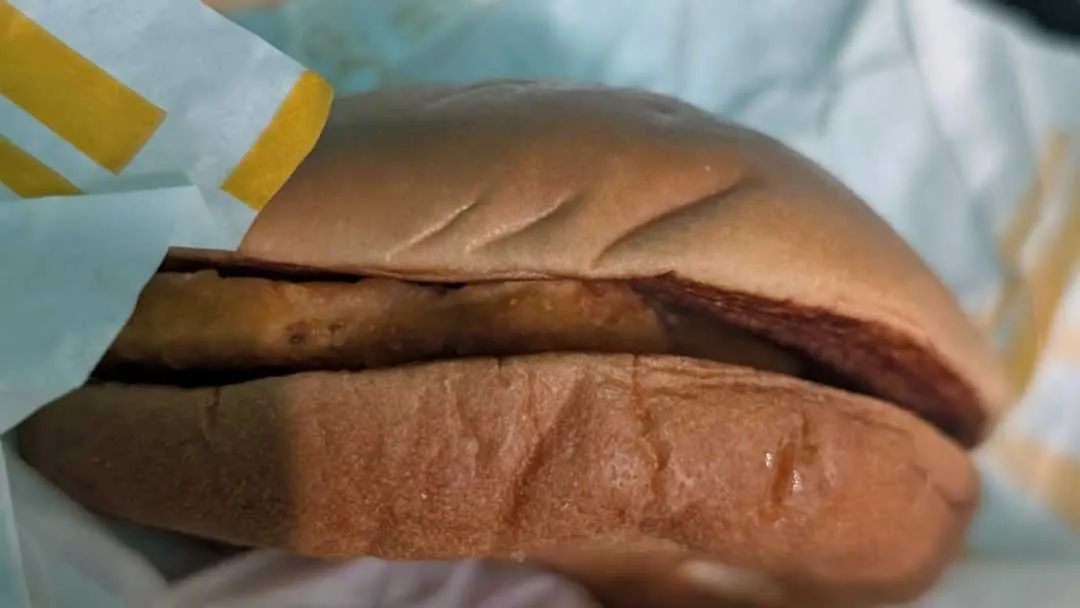 A sad looking chicken burger from McDonald's