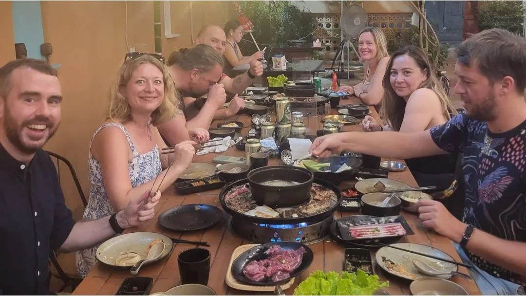 A group photo at a Japanese bbq restaurant