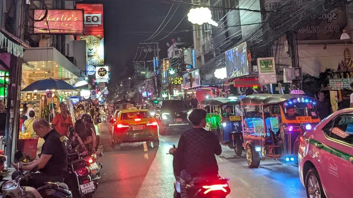 Vibrant street in Bangkok at night