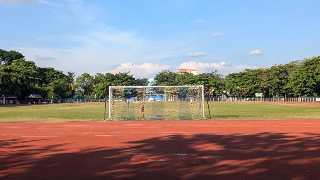 A running track around a football field