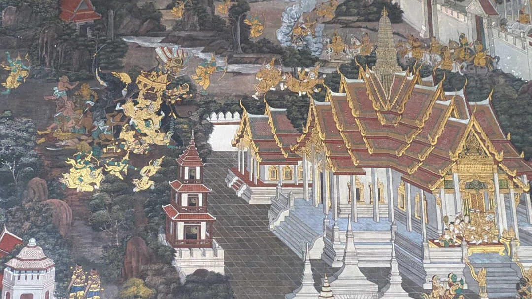 Painted walls depicting the temple